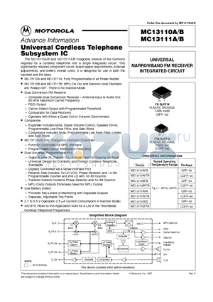 MC13110AFTA datasheet - UNIVERSAL CORDLESS TELEPHONE SUBSYSTEM IC