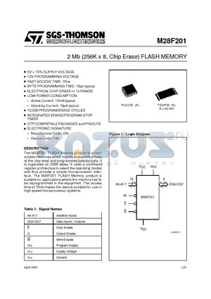 M28F201-120N1TR datasheet - 2 Mb 256K x 8, Chip Erase FLASH MEMORY