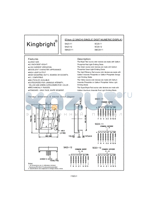 SA23-11 datasheet - 57 MM SINGLE DIGIT NUMERIC DISPLA