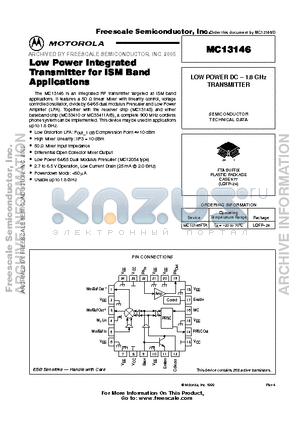 MC13146 datasheet - Low Power Integrated Transmitter for ISM Band Applications