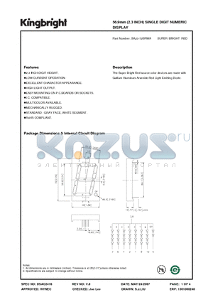 SA23-12SRWA datasheet - 56.9mm (2.3 INCH) SINGLE DIGIT NUMERIC DISPLAY