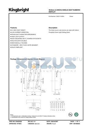 SA23-11GWA datasheet - 56.9mm (2.3INCH) SINGLE DIGIT NUMERIC DISPLAY