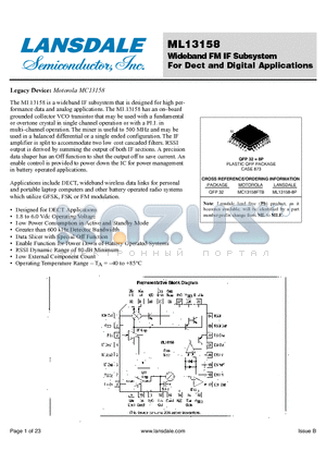 MC13158FTB datasheet - Wideband FM IF Subsystem For Dect and Digital Applications