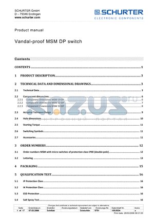 MSM30DPST datasheet - Vandal-proof MSM DP switch