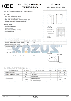 SMAB110 datasheet - SCHOTTKY BARRIER TYPE DIODE (SWITCHING TYPE POWER SUPPLY APPLICATIONS)