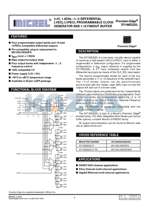 SY100E222LTITR datasheet - 3.3V, 1.5GHz 1 / 2 DIFFERENTIAL LVECL/LVPECL PROGRAMMABLE CLOCK GENERATOR AND 1:15 FANOUT BUFFER