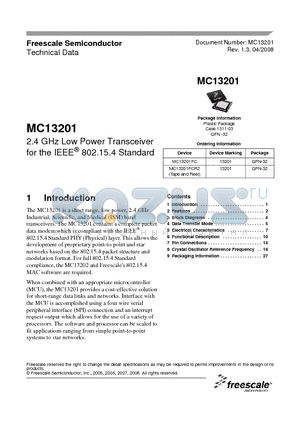 MC13201FC datasheet - 2.4 GHz Low Power Transceiver for the IEEE 802.15.4 Standard
