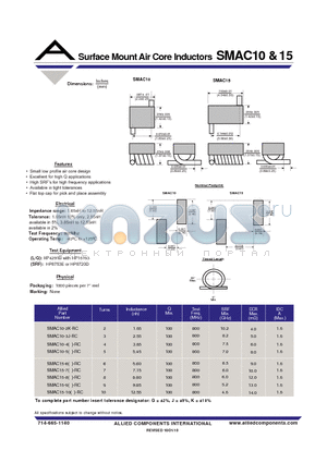 SMAC10-2K-RC datasheet - Surface Mount Air Core Inductors