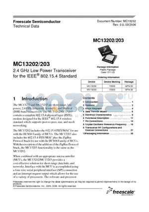 MC13203 datasheet - 2.4 GHz Low Power Transceiver for the IEEE 802.15.4 Standard