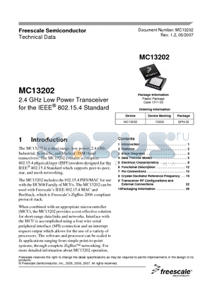 MC13202 datasheet - 2.4 GHz Low Power Transceiver for the IEEE 802.15.4 Standard