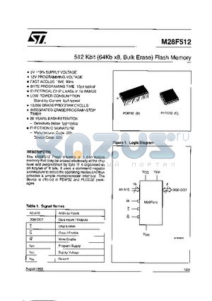 M28F256-10C1TR datasheet - 512 Kbit (64Kb x8 Bulk Erase)Flasxh Memory