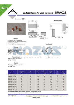 SMAC25-33K-RC datasheet - Surface Mount Air Core Inductors