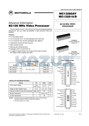 MC13280AYP datasheet - 80/100 MHz Video Processor