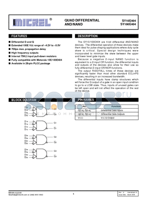 SY100E404 datasheet - QUAD DIFFERENTIAL AND/NAND