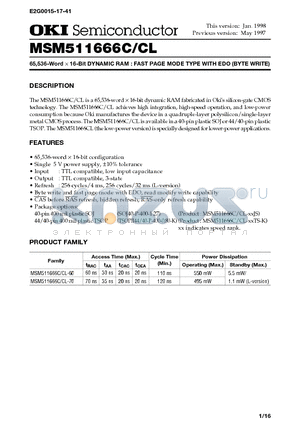 MSM511666C datasheet - 65,536-Word X 16-Bit DYNAMIC RAM : FAST PAGE MODE TYPE WITH EDO (BYTE WRITE)