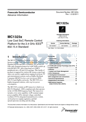 MC13233CR2 datasheet - Low Cost SoC Remote Control Platform for the 2.4 GHz IEEE^