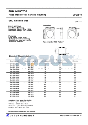 SPC7040-100M datasheet - SMD INDUCTOR Fixed Inductor for Surface Mounting