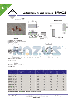 SMAC25-120K-RC datasheet - Surface Mount Air Core Inductors