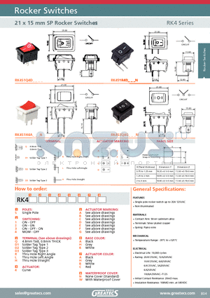RK4S1Q4DBAN datasheet - 21 x 15 mm SP Rocker Switches