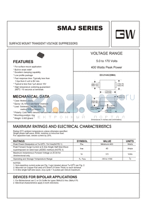 SMAJ10 datasheet - SURFACE MOUNT TRANSIENT VOLTAGE SUPPRESSORS