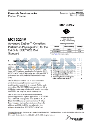 MC13224VR2 datasheet - Advanced ZigBee- Compliant Platform-in-Package (PiP) for the 2.4 GHz IEEE^ 802.15.4 Standard