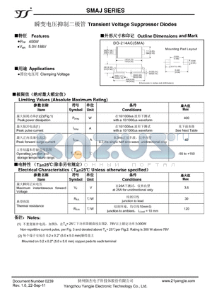 SMAJ10 datasheet - Transient Voltage Suppressor Diodes