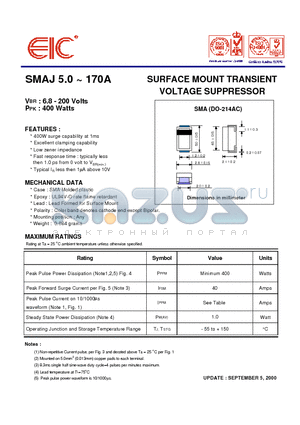 SMAJ100 datasheet - SURFACE MOUNT TRANSIENT VOLTAGE SUPPRESSOR