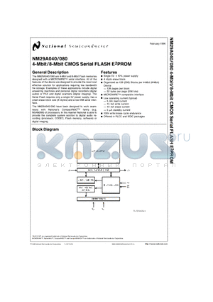NM29A040 datasheet - 4-Mbit/8-Mbit CMOS Serial FLASH E2PROM