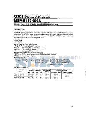 MSM5117400A datasheet - 4,194,304-Word x 4-Bit DYNAMIC RAM : FAST PAGE MODE TYPE