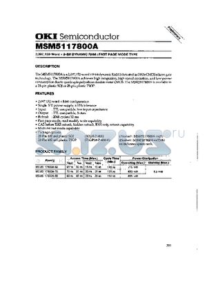 MSM5117800A datasheet - 2,197,152-Word x 8-Bit DYNAMIC RAM : FAST PAGE MODE TYPE