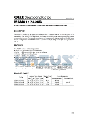 MSM5117405B datasheet - 4,194,304-Word x 4-Bit DYNAMIC RAM : FAST PAGE MODE TYPE WITH EDO