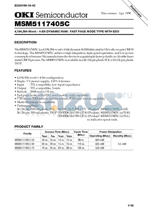 MSM5117405C datasheet - 4,194,304-Word x 4-Bit DYNAMIC RAM : FAST PAGE MODE TYPE WITH EDO