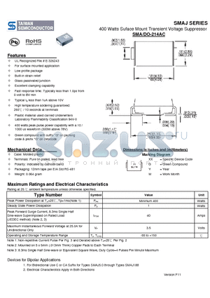 SMAJ100 datasheet - 400 Watts Suface Mount Transient Voltage Suppressor
