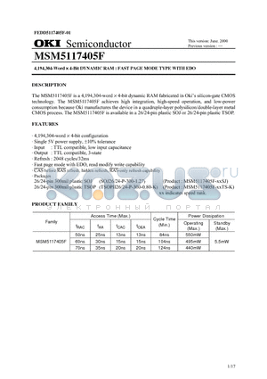 MSM5117405F datasheet - 4,194,304-Word  4-Bit DYNAMIC RAM : FAST PAGE MODE TYPE WITH EDO