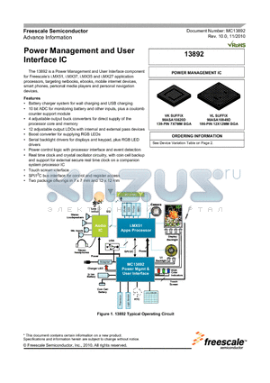 MC13892JVK datasheet - Power Management and User Interface IC