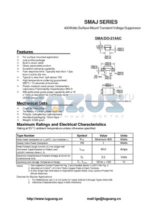 SMAJ100 datasheet - 400Watts Surface Mount Transient Voltage Suppressor