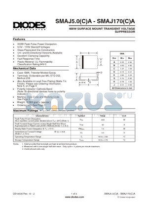 SMAJ100A datasheet - 400W SURFACE MOUNT TRANSIENT VOLTAGE SUPPRESSOR