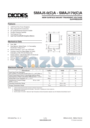 SMAJ100A datasheet - 400W SURFACE MOUNT TRANSIENT VOLTAGE SUPPRESSOR