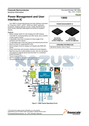 MC13892VL datasheet - Power Management and User Interface IC