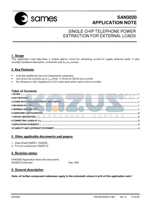 SA2531 datasheet - SINGLE CHIP TELEPHONE POWER EXTRACTION FOR EXTERNAL LOADS