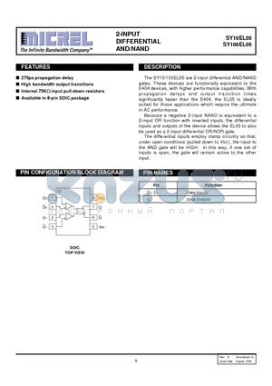SY100EL05ZC datasheet - 2-INPUT DIFFERENTIAL AND/NAND