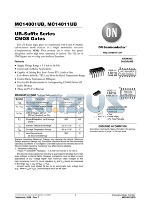 MC14001UBCPG datasheet - UB-Suffix Series CMOS Gates