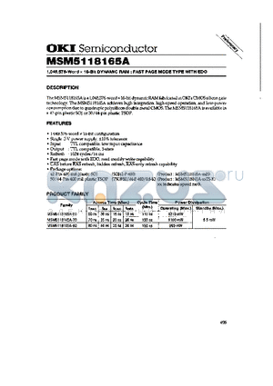 MSM5118165A datasheet - 1,048,576-Word x 16-Bit DYNAMIC RAM : FAST PAGE MODE TYPE WITH EDO