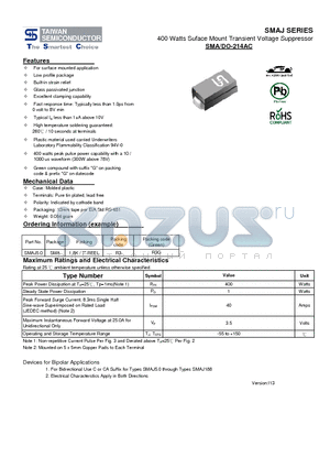 SMAJ100A datasheet - 400 Watts Suface Mount Transient Voltage Suppressor