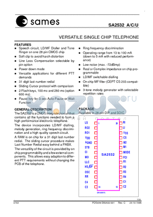 SA2532CP datasheet - VERSATILE SINGLE CHIP TELEPHONE