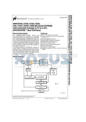 NM93C06L datasheet - 256-/1024-/2048-/4096-Bit Serial EEPROM with Extended Voltage (2.7V to 5.5V) (MICROWIRE Bus Interface)