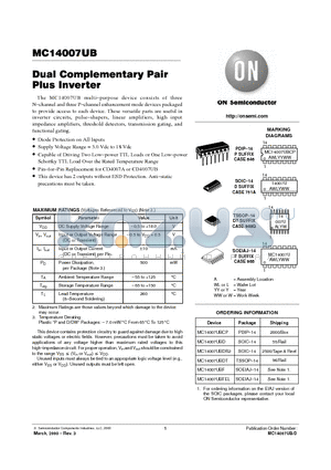 MC14007 datasheet - Dual Complementary Pair Plus Inverter