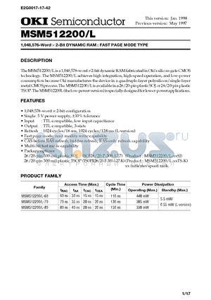 MSM512200L-XXTS-K datasheet - 1,048,576-Word X 2-Bit DYNAMIC RAM : FAST PAGE MODE TYPE