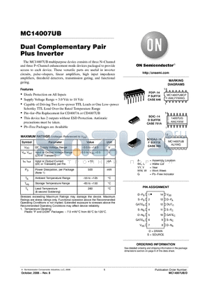 MC14007UBCPG datasheet - Dual Complementary Pair Plus Inverter