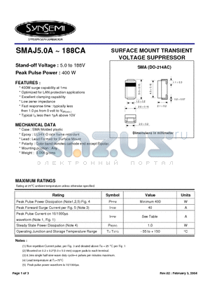 SMAJ100CA datasheet - SURFACE MOUNT TRANSIENT VOLTAGE SUPPRESSOR